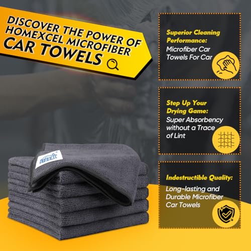 HOMEXCEL Grey Microfiber Cleaning Cloth 6 Pack, 12.5 x 12.5 inch Microfiber Towels for Cars, Ultra Absorbent Car Washing Cloth, Lint Free Streak Free Cleaning Rags for Car, Kitchen, and Window - color: Grey, size: 12.5 x 12.5 Inch