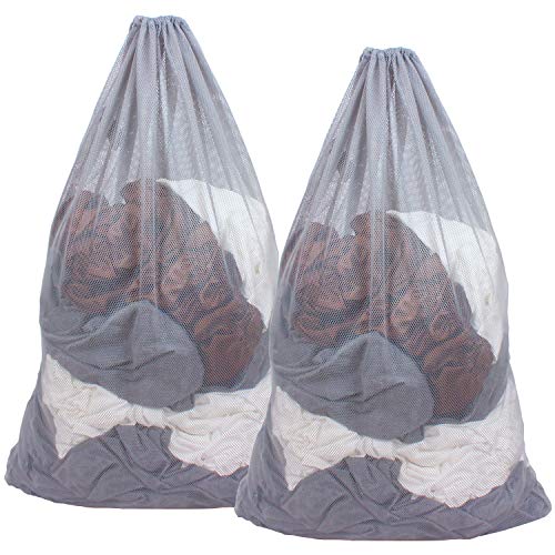 2 Pack Mesh Laundry Bags 24 x 36 Inches Drawstring Bag Grey - color: Grey