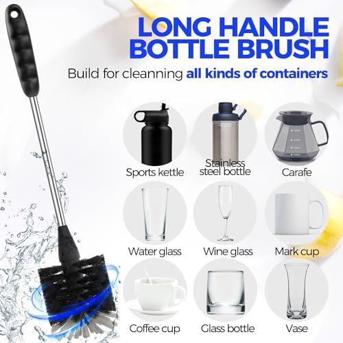 Holikme 5 Pack Bottle Brush 14" Stainless Steel Straw Cleaner Brush,Black - color: Black, size: 5Pack