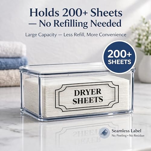 SSTATES Clear Acrylic Dryer Sheets Holder, Flip-top Laundry Pods Container with 2 Label Decals for Laundry Room Organization and Décor, Stackable Storage Box (1 Pc) - size: 1 Pack