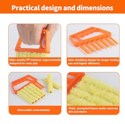 6 Pcs Window Venetian Blind Cleaner Duster Tool, Microfiber 6 Finger Duster Brush for Cleaning Window Shutters, Air Conditioner, Wood & Vinyl Blinds, Includes 6 Cloth Covers