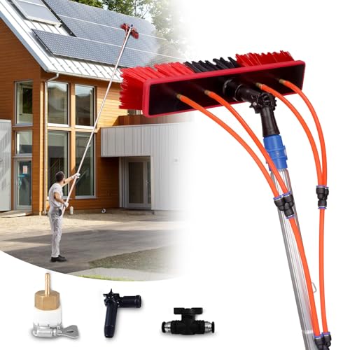 Water Fed Pole Kit Adjustable Solar Panel Cleaning Kit Cleaner Tool for Window Glass Roof Outdoor Glass Brush Window Washing Equipment (24FT) - size: 24FT