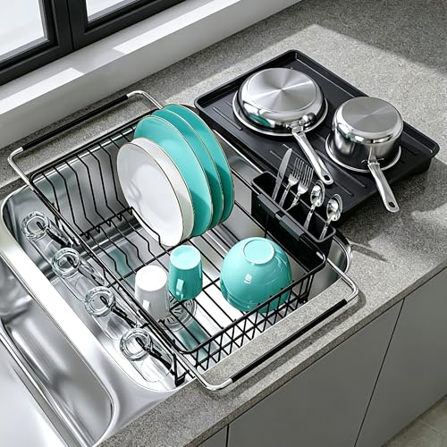 JASIWAY Black Dish Drying Rack in Sink with Drainboard and Utensil Holder - color: Black, size: For 12"-30"w Sink, with Drainboard