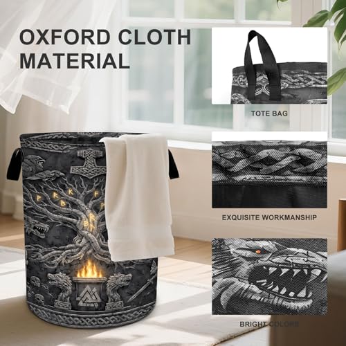 Viking Laundry Basket Collapsible Oxford Cloth Fabric Hamper,Tote Bag Portable Storage Bin for Bedroom Bathroom Laundry Room 19.6x15.7 Inch - color: Viking