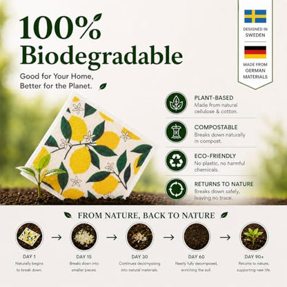 10 Pcs Fruits Print Swedish Dishcloths for Kitchen, German Cellulose - color: 10 Pcs- Fruits Print