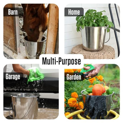 Grip Stainless Steel Bucket (2 Gallon) - Great for Pets, Cleaning, Food Prep - Hang on Fences, Cages, Kennels - Home, Garage, Workshop - size: 2 Gallon