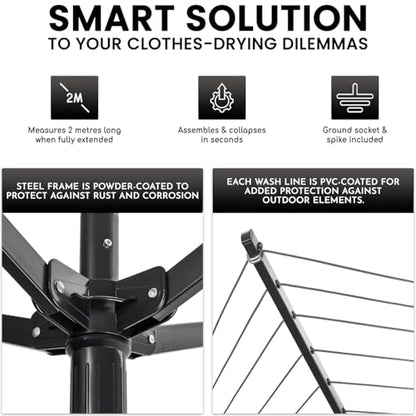 Outdoor Umbrella Clothesline, 165 Feet Heavy Duty Rotary Dryer