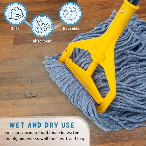 Commercial Mop for Floor Cleaning, 59'' Heavy Duty Industrial Mops with Long Handle, Cotton String Wet Mop for Garage, Office, Warehouse, Home, Workshop (2 Mops Head) - size: 59in