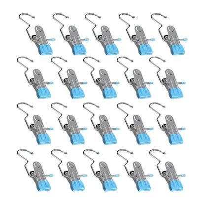 20 Pack Multi-Functional Boot Hangers - Space Saving Closet Clips & Laundry Hooks for Pants, Hats, Socks & Gloves (Blue)