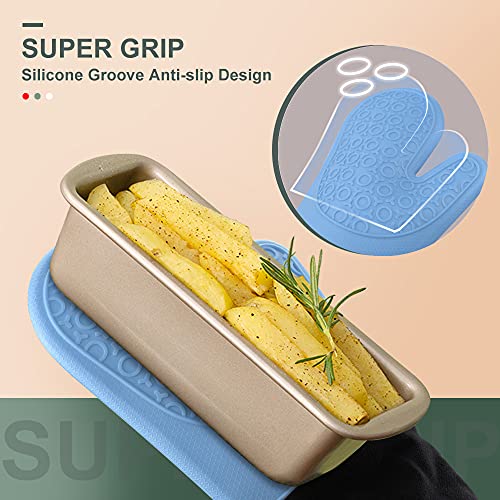 Silicone Oven Mitts - 14.6" Heat Resistant Oven Gloves for Baking, Cooking - color: Sky Blue & Black, size: 14.6in Oven Mitts