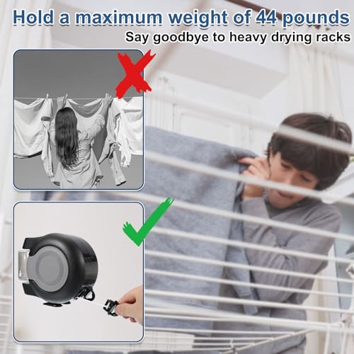 uxcell Retractable Double Clothesline Outdoor Indoor, 49Ft Heavy Duty PVC Clothes Line Retracting Laundry Line with 24 Pcs Clothespins for Wet Dry Clothing, Black - color: Black/Grey