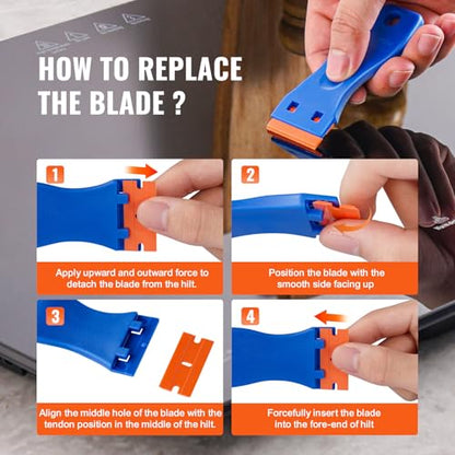 VEVOR 2PCS Razor Blade Scraper,Plastic Scraper Tool with 120PCS Plastic Blades,Cleaning Scraper Remover for Stickers,Decals,Adhesive,Labels,Paint from Glass, Car,Window,Caulk,No Scratches,Blue - style: Plastic blades