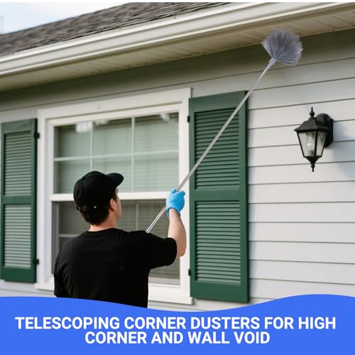 7.55ft Cobweb Duster with Extension Pole - Web Pole Compatible with Delta Dust, Web Brush for Apply Powder Duster to Hard-to-Reach Area, Telescoping Corner Dusters for High Corner and Wall Void