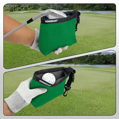 Waterproof Golf Club Cleaner Bag and Golf Ball Washer with Clip,Green - color: GREEN