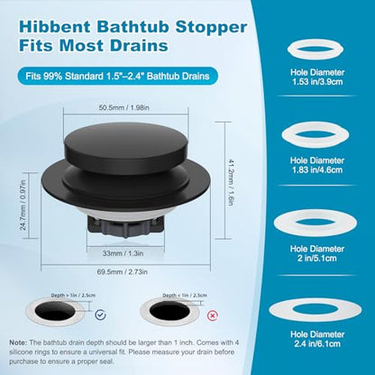 Hibbent 3 in 1 Metal Bathtub Drain Stopper, Universal Pop Up Tub Stopper - color: Matte Black