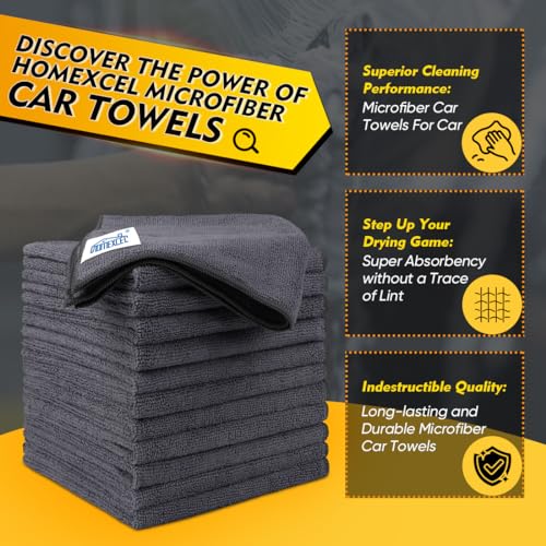 HOMEXCEL Grey Microfiber Cleaning Cloth 50 Pack, 12.5 x 12.5 inch Microfiber Towels for Cars, Ultra Absorbent Car Washing Cloth, Lint Free Streak Free Cleaning Rags for Car, Kitchen, and Window - color: Grey, size: 12.5 x 12.5 Inch