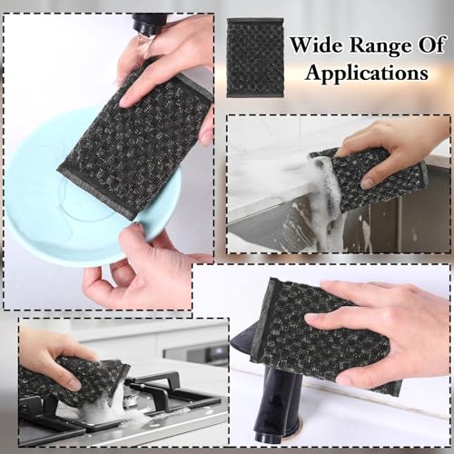 6 Pack Steel Wool Scrubber Sponge Scouring Pad Kitchen Metal Sponge,Black - color: Black, Diamond Pattern