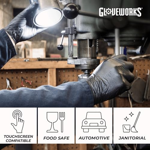 GLOVEWORKS Nitrile Gloves Disposable 5 mil Black Size Large Box of 100 - color: Black, size: Large