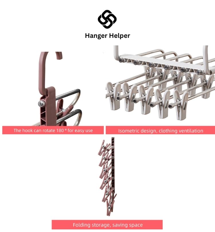 Hanger Helper Space Saving Pants Hanger, Vertical Closet Organizer Holds 6 Pairs, Foldable Multi-Layer Clothes Hanger for Jeans, Leggings, Trousers & Skirts, Closet Storage Organizer (Blue)