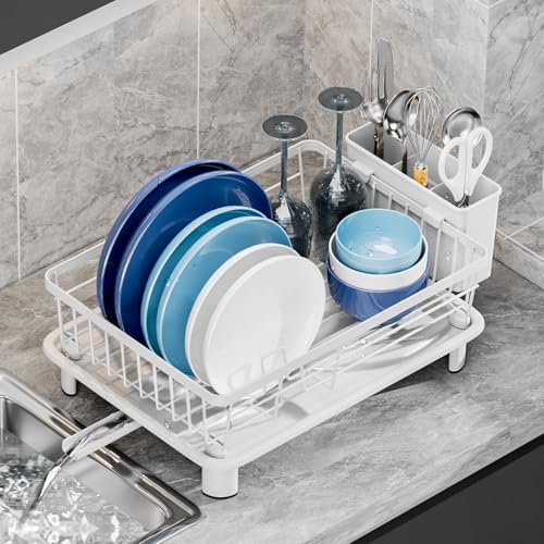 GAOKASE Dish Drying Rack, Stainless Steel-Dish Rack, (White-11 W x 15" L) - color: White