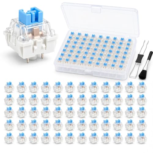 60 Pcs Mechanical Keyboard Switches, 3-Pin Clicky Tactile Dustproof Keyboard Switch Replacement Kit with Switch Puller and Cleaning Brush for Keyboard DIY