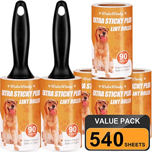 WulaWindy Extra Sticky Lint Rollers for Pet Hair, 6 Rolls, 2 Handles - size: 6 Pack