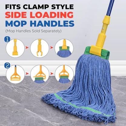Onesimus 28 oz Heavy Duty Mop Head Replacement, 5 Inch Headband for Quick Change Handle, Blue Loop-End Cotton Blend String Wet Dry Floor Mop Refill, X-Large Size, Case Pack of 12 Pcs - size: Case Pack (X-Large)