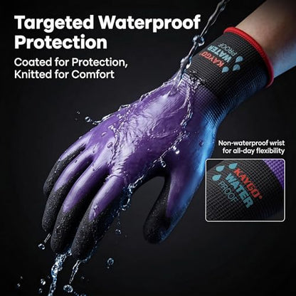 KAYGO Waterproof Work Gloves, Non-Slip Double Latex Coated, KG150 - color: Purple, size: Medium