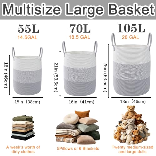 Large Laundry Hamper, Woven Rope Basket with Sturdy Handles- Grey - color: Grey, size: Large