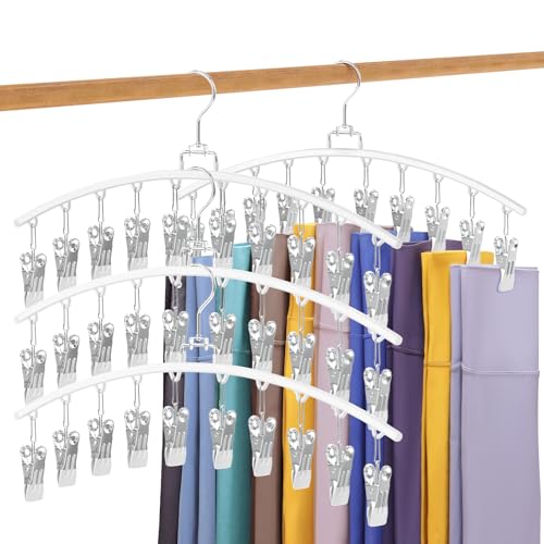 4 Pack Legging Organizer for Closet, Ginyoyo Metal Gym Clothes Organizer w/40 Clips Holds 40 Leggings, Hangers Space Saving, Closet Organizers and Storage, Room Organization Essentials, White - color: White, size: 4 Pack