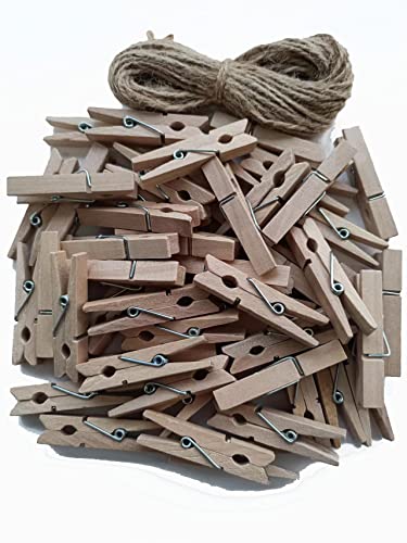50pcs Small Wood Clothes Pins Pegs Strong Hangers Picture Display Art Craft Clip Clamps Party Wedding Office Decor Wire Clothesline - color: Wood