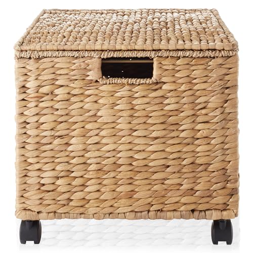 Casafield Rolling Filing Cabinet, Natural - Water Hyacinth File Organizer with Lid and Locking Wheels, Home Office Storage for Hanging Folders - color: Natural