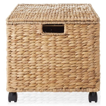 Casafield Rolling Filing Cabinet, Natural - Water Hyacinth File Organizer with Lid and Locking Wheels, Home Office Storage for Hanging Folders - color: Natural