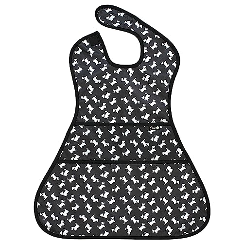 Plie Full Coverage Waterproof Feeding Bib for Toddlers – Extra Long Apron Bib for Mealtime, Self-Feeding, High Chairn - color: Black/Puppy