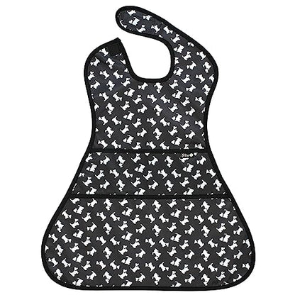 Plie Full Coverage Waterproof Feeding Bib for Toddlers – Extra Long Apron Bib for Mealtime, Self-Feeding, High Chairn - color: Black/Puppy