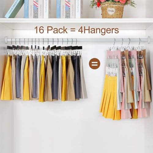 TOPIA HANGER 4 Tier Metal Skirt Hangers with Clips 80% Space Saving 4 Pack - color: Pink, size: 4 Pack