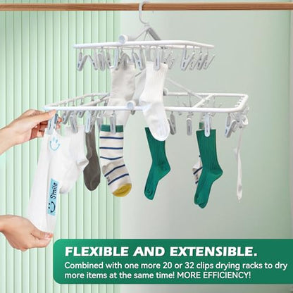 Plastic PP Drying Hanger, Anti-Rusty Drying Rack for Clothes, Socks, Lingeries, Delicates, Drying Hanger with 32 Clips for Baby Clothes, Towels - style: 32 Clips