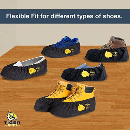 Premium Reusable Shoe Covers Slip-on Washable Work Boot Black Protectors - size: X-Large
