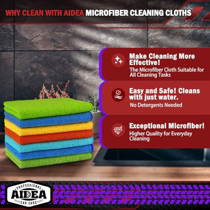 AIDEA Microfiber Cleaning Cloth-150PK, Microfiber Towels for Cars, 12"×12" - color: Yellow Blue Green, size: 150PK
