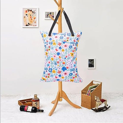 ALVABABY 2 Pack Large Wet Dry Bag Waterproof Hanging Cloth Diaper with Double Zippered Pockets 25x18 inches (Rainbow and flowers) - color: Rainbow and flowers