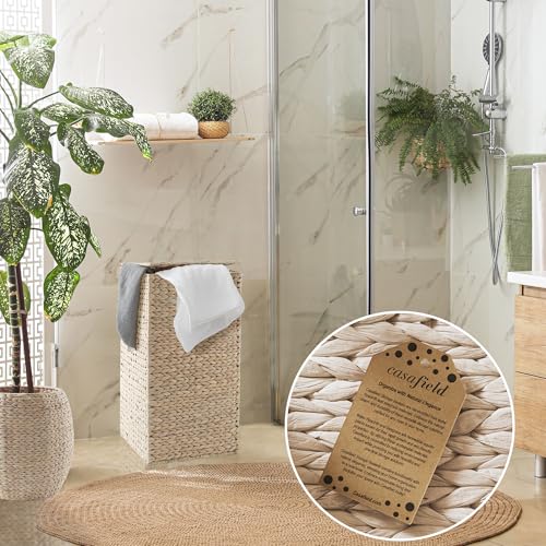 Casafield Laundry Hamper with Lid and Removable Liner Bag - Whitewash White, Woven Water Hyacinth Square Laundry Basket Sorter for Clothes, Towels - color: Whitewash