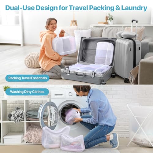 Cambond Mesh Packing Cubes for Travel Women - Lightweight Travel Bags Luggage Packing Organizer Travel Cubes for Suitcase with Handle - style: 4 Set (1L+2M+1S) - Laundry/Packing