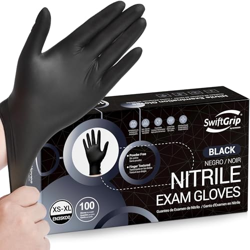 SwiftGrip Disposable Nitrile Exam Gloves, Black Nitrile Gloves Disposable Latex Free for Medical, Cooking & Esthetician - color: 02 Black (M, 100ct)