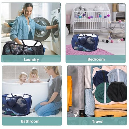 4 Pcs Popup Mesh Laundry Basket, Laundry Hamper with Side Pocket