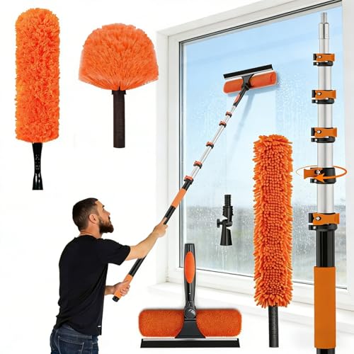 26FT High Ceiling Duster Kits with 5-20FT Telescoping Extension Pole - Fan Blade Cleaner-B3312