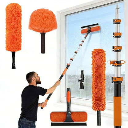26FT High Ceiling Duster Kits with 5-20FT Telescoping Extension Pole - Fan Blade Cleaner-B3312