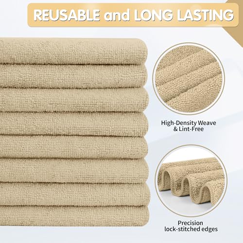 FIXSMITH Beige Microfiber Cleaning Cloth -Pack of 12, Highly Absorbent Cleaning Rags, 16"X12" All Purpose Cleaning Towels for Housekeeping, Kitchen, Car, Lint Free and Reusable Microfiber Towels - color: Beige, size: 12pk