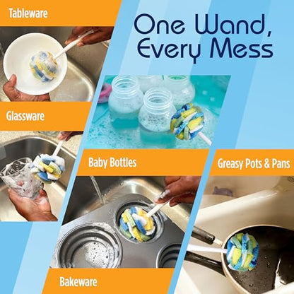 Compac Home Dish SpongeWand Plus Tri Surface Scrubbing Sponge with Cello Foam Scour Sponge Petals, Cleans Dishes, Glassware 360 Scrubber Pads for Tough to Clean Pots Pans, Multi-Color, (Pack of 6) - size: 6 Count (Pack of 1)