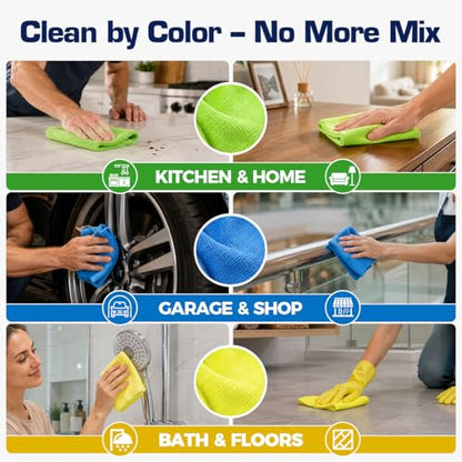 GLIMGLINT Microfiber Cleaning Cloth 150 Pack, Reusable Paper Towels 11 x 9 - color: Blue/Yellow/Green