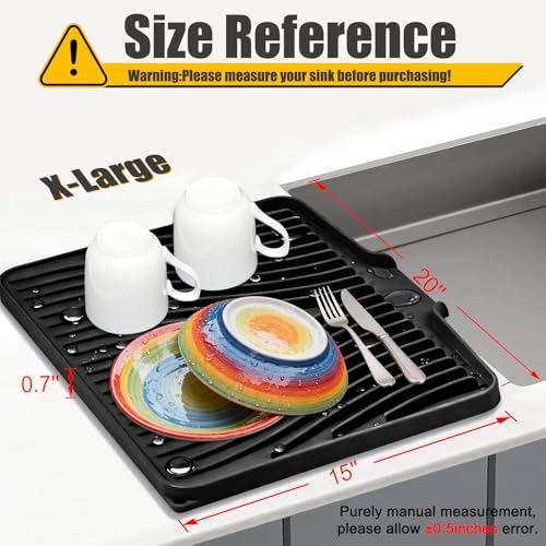 TIKNIK Silicone Dish Drying Mat for Kitchen Counter, Black-1pc, 20" x 15" - color: Black-1pc, size: 20" x 15"
